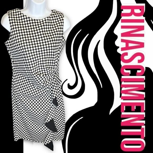 RINASCIMENTO Women’s Dress Checkered made in Italy Black White Sleeveless sz M - Picture 1 of 12